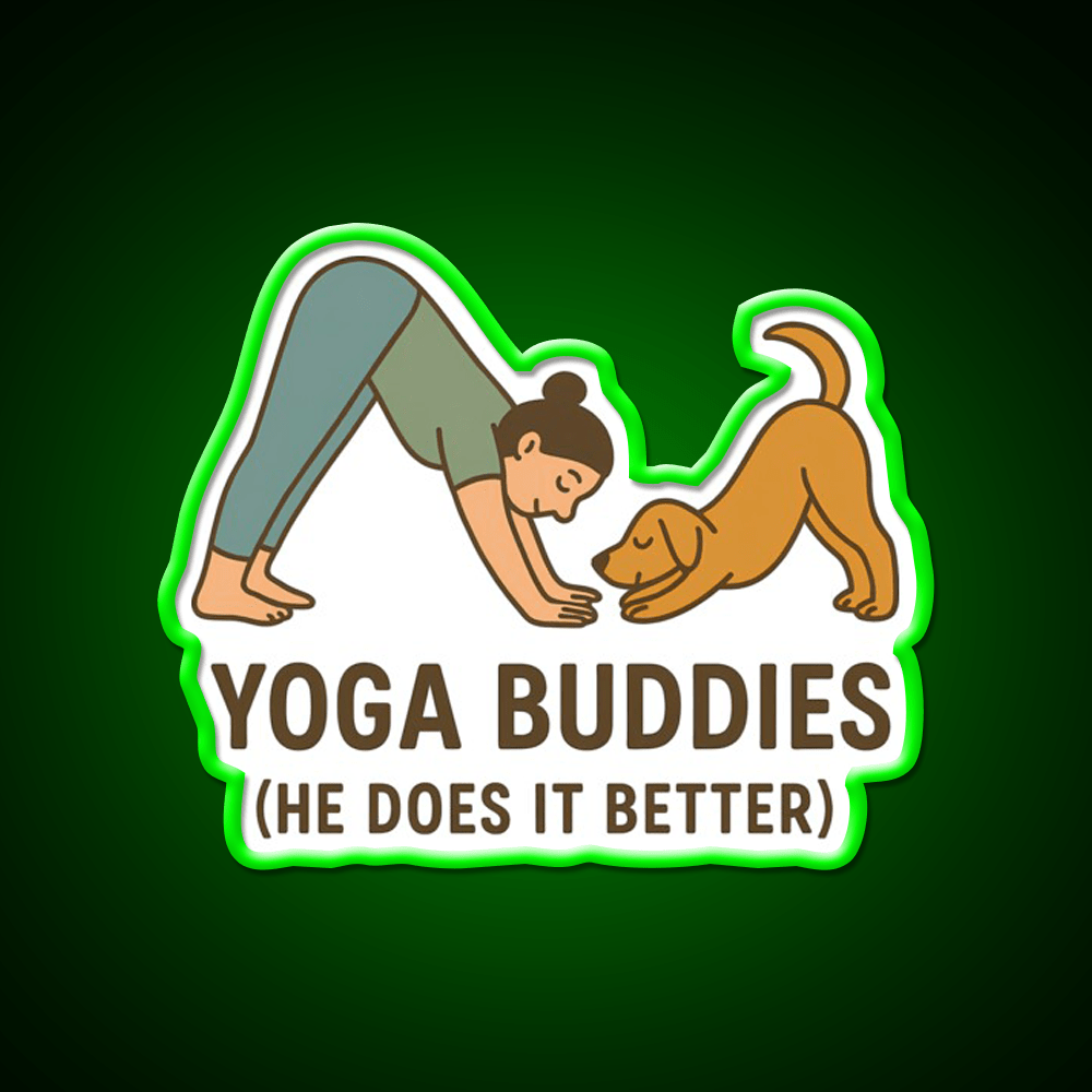 Yoga Buddies Funny Dog And Owner Pose Yoga Led Neon Sign Rgb Color - Shineneon