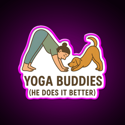 Yoga Buddies Funny Dog And Owner Pose Yoga Led Neon Sign Rgb Color - Shineneon