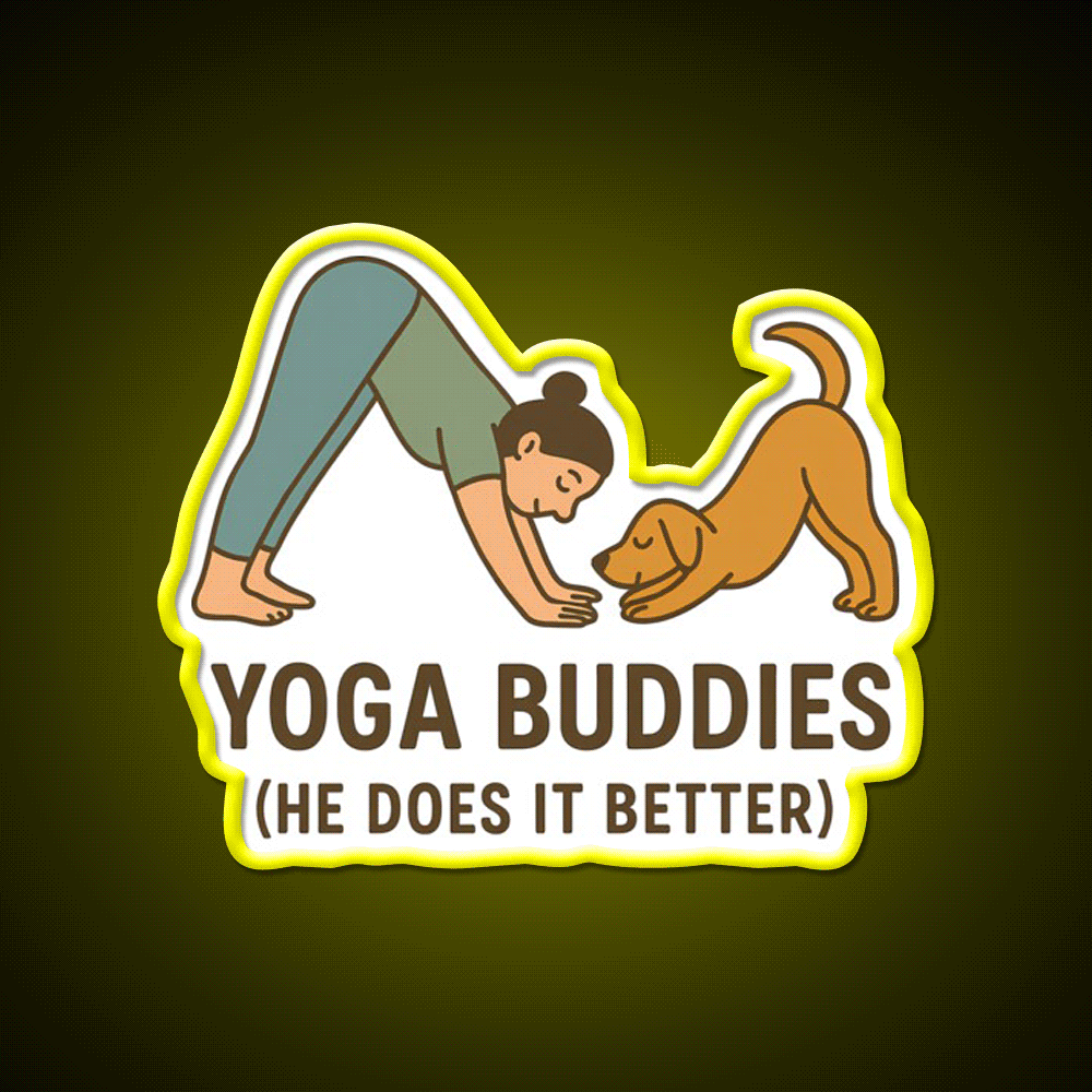 Yoga Buddies Funny Dog And Owner Pose Yoga Led Neon Sign Rgb Color