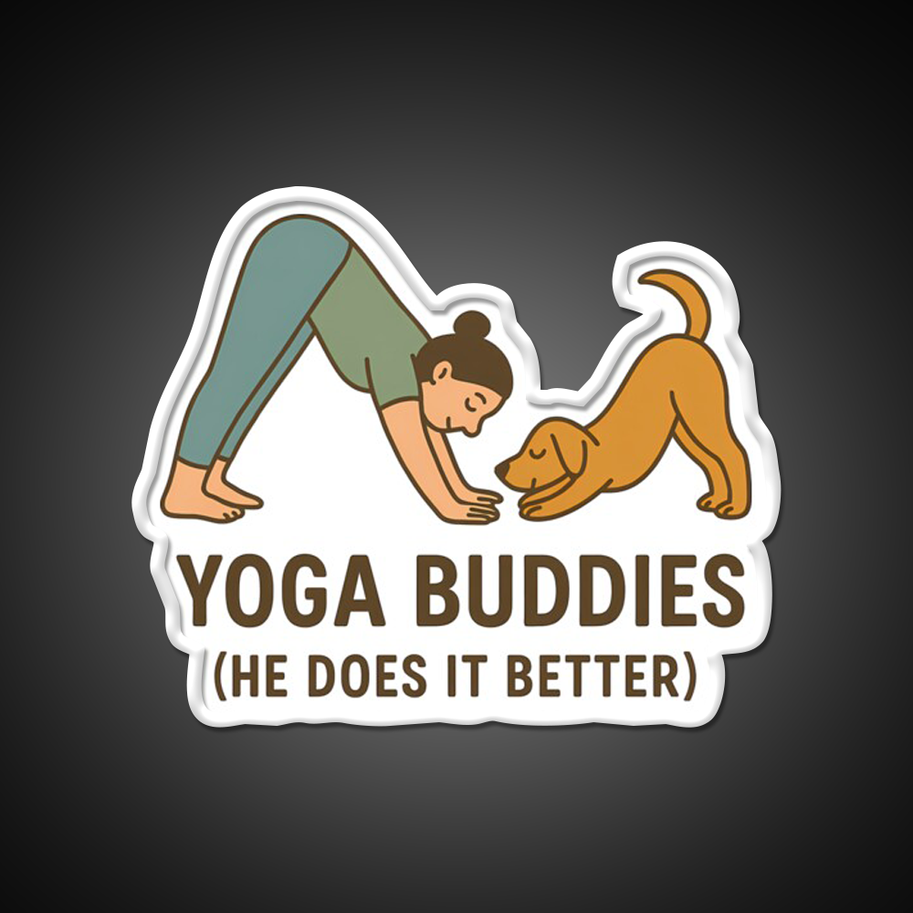 Yoga Buddies Funny Dog And Owner Pose Yoga Led Neon Sign Rgb Color