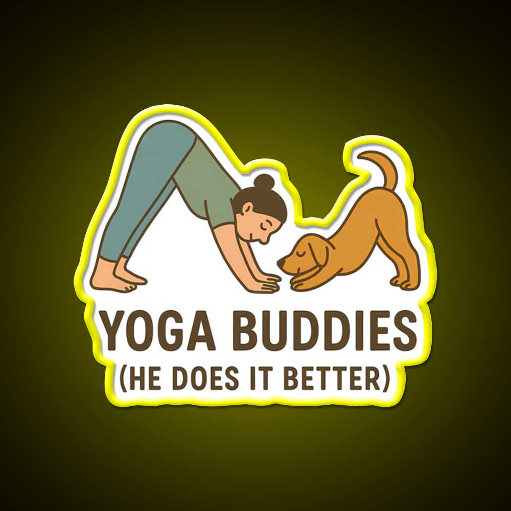 Yoga Buddies Funny Dog And Owner Pose Yoga Led Neon Sign Rgb Color