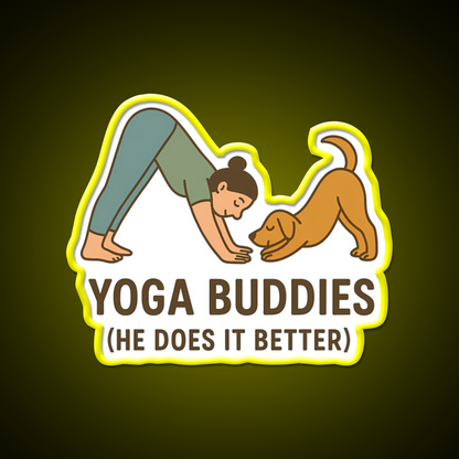 Yoga Buddies Funny Dog And Owner Pose Yoga Led Neon Sign Rgb Color