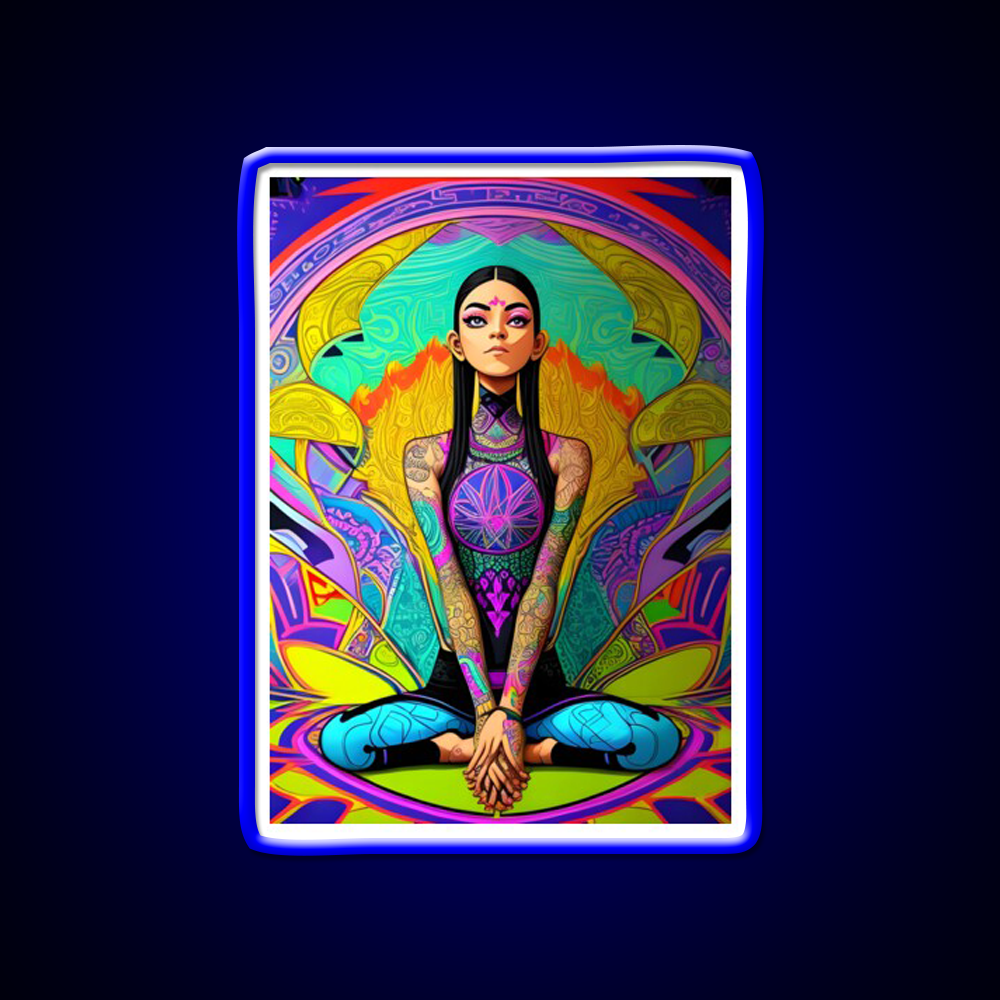 Yoga Girl Artwork In Trippy Psychedelic Colors Yoga Led Neon Sign Rgb Color