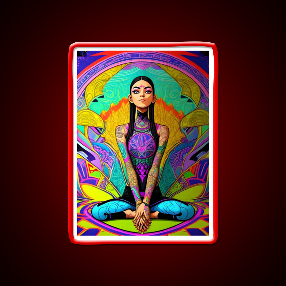 Yoga Girl Artwork In Trippy Psychedelic Colors Yoga Led Neon Sign Rgb Color