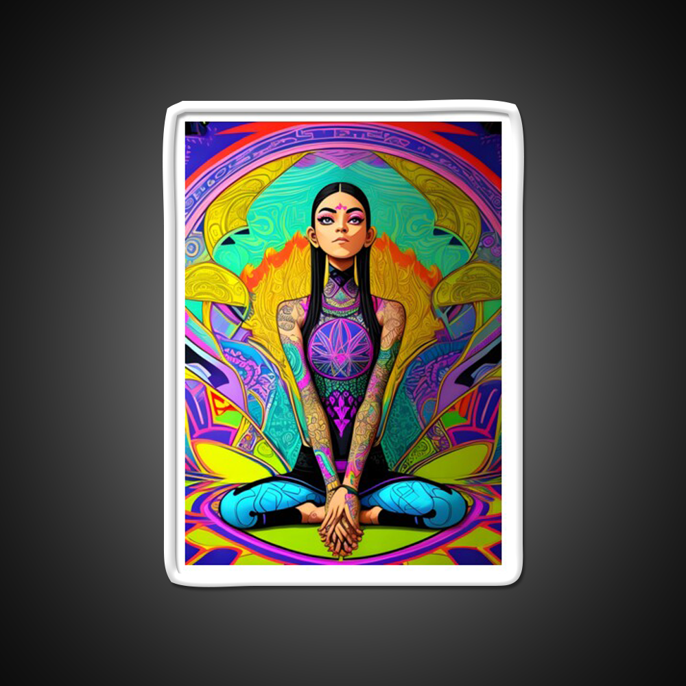 Yoga Girl Artwork In Trippy Psychedelic Colors Yoga Led Neon Sign Rgb Color - Shineneon