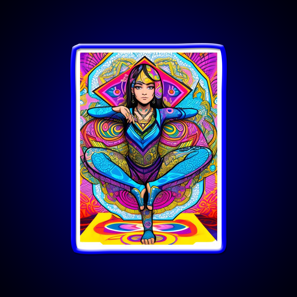 Yoga Girl Artwork In Trippy Psychedelic Colors Yoga Led Neon Sign Wall Sign Rgb Color