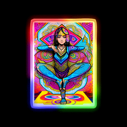 Yoga Girl Artwork In Trippy Psychedelic Colors Yoga Led Neon Sign Wall Sign Rgb Color