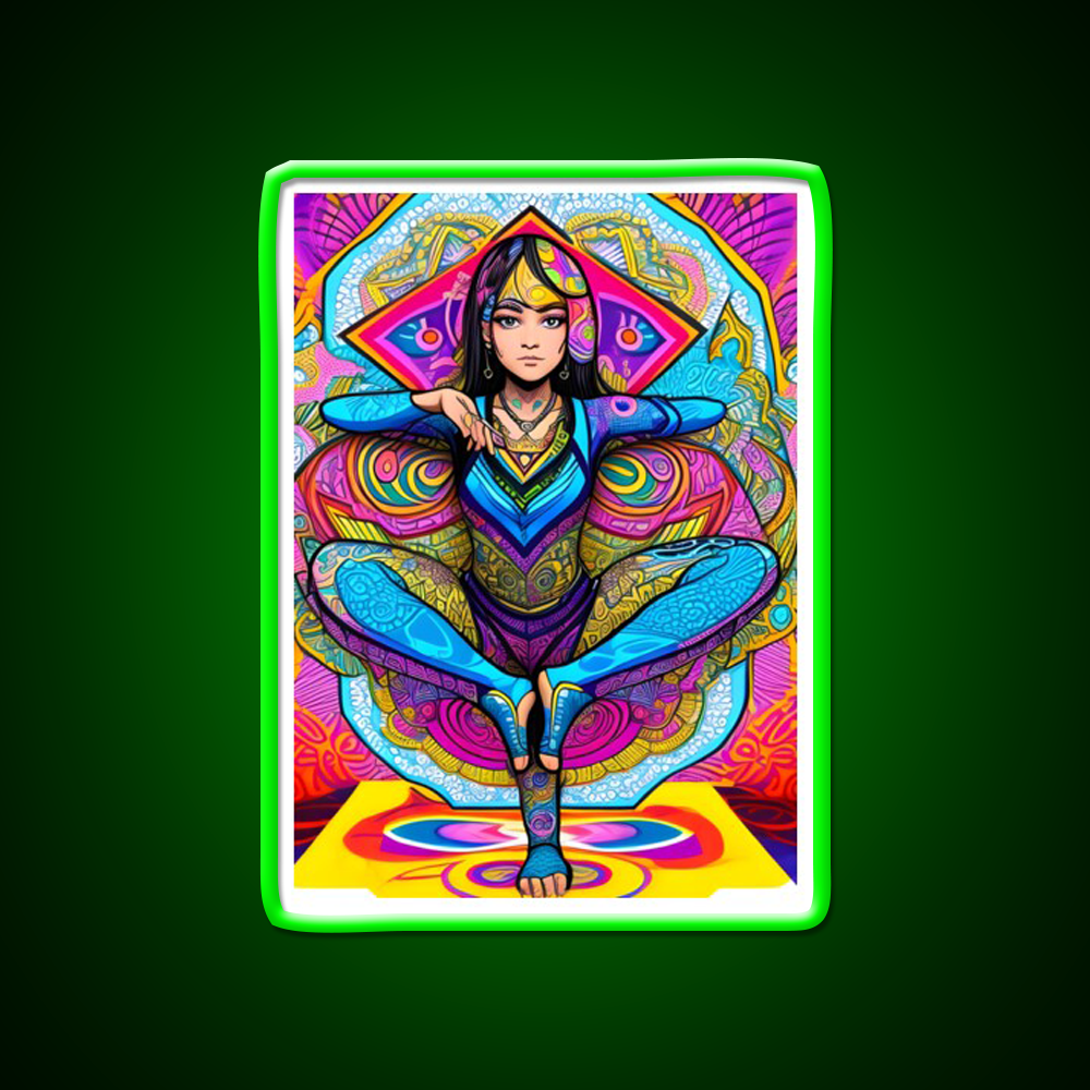 Yoga Girl Artwork In Trippy Psychedelic Colors Yoga Led Neon Sign Wall Sign Rgb Color