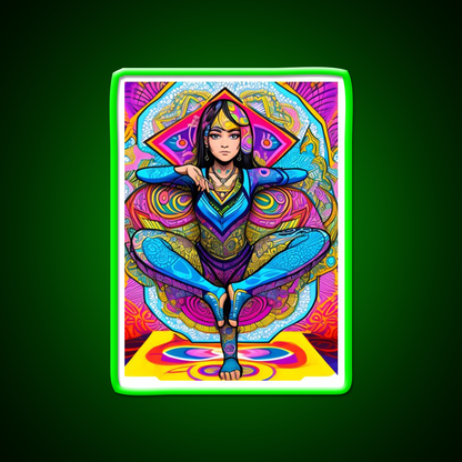 Yoga Girl Artwork In Trippy Psychedelic Colors Yoga Led Neon Sign Wall Sign Rgb Color