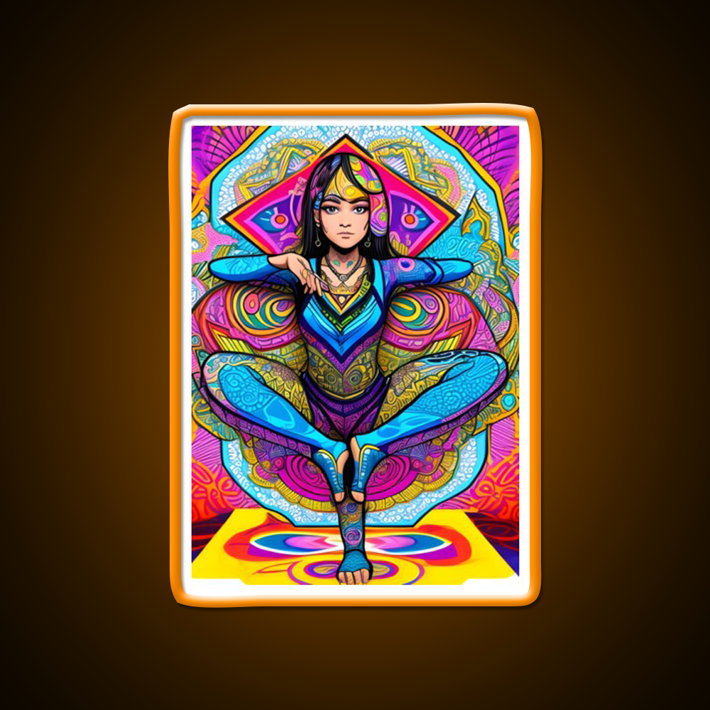 Yoga Girl Artwork In Trippy Psychedelic Colors Yoga Led Neon Sign Wall Sign Rgb Color