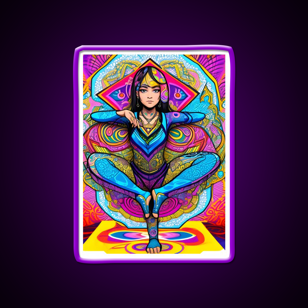 Yoga Girl Artwork In Trippy Psychedelic Colors Yoga Led Neon Sign Wall Sign Rgb Color - Shineneon