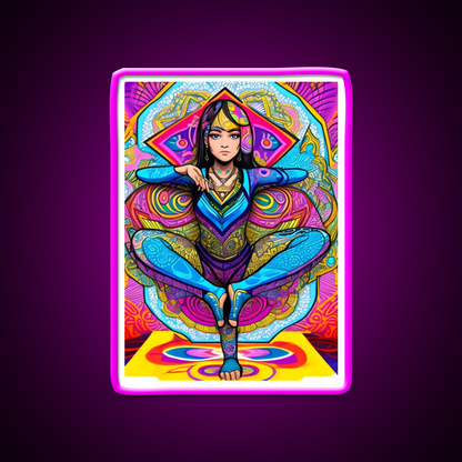 Yoga Girl Artwork In Trippy Psychedelic Colors Yoga Led Neon Sign Wall Sign Rgb Color - Shineneon