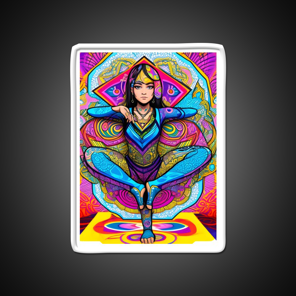 Yoga Girl Artwork In Trippy Psychedelic Colors Yoga Led Neon Sign Wall Sign Rgb Color