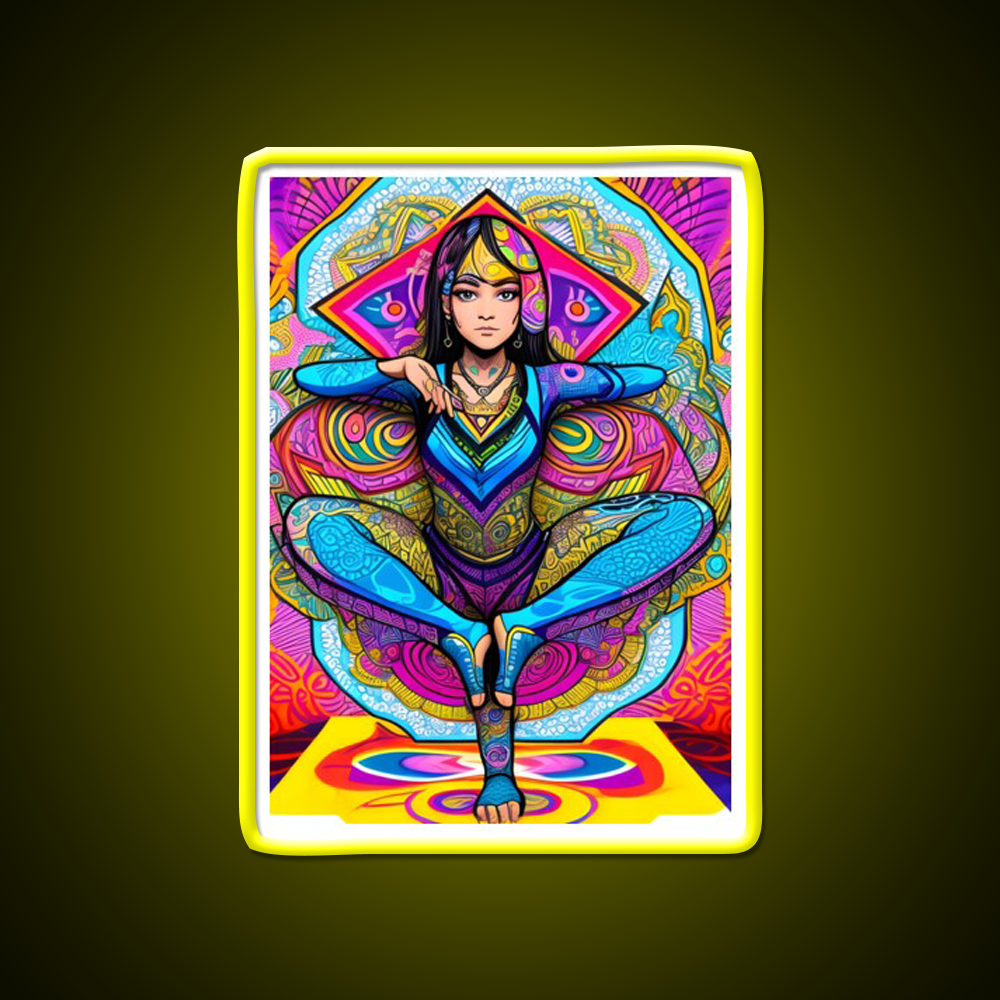 Yoga Girl Artwork In Trippy Psychedelic Colors Yoga Led Neon Sign Wall Sign Rgb Color