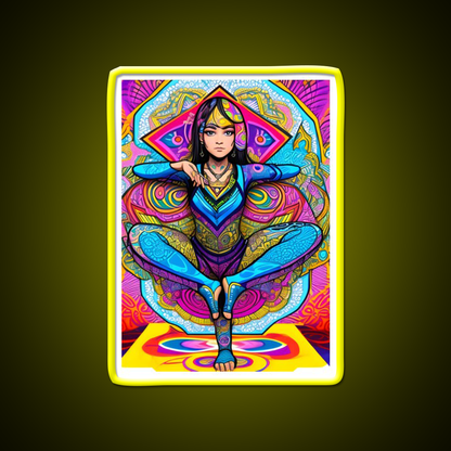 Yoga Girl Artwork In Trippy Psychedelic Colors Yoga Led Neon Sign Wall Sign Rgb Color