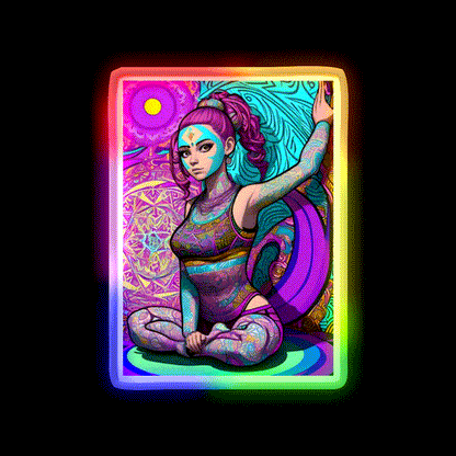 Yoga Girl Artwork In Trippy Psychedelic Yoga Led Neon Sign Yoga Studio Rgb Color