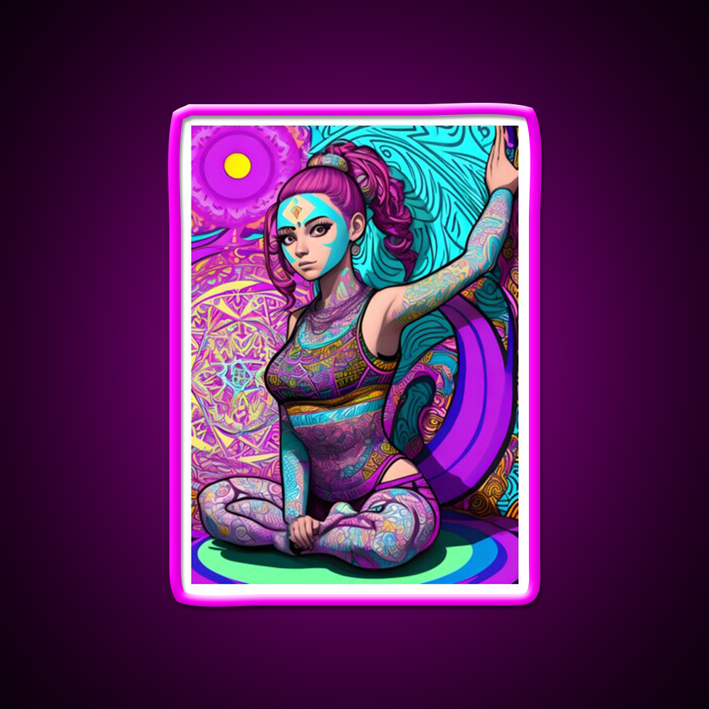 Yoga Girl Artwork In Trippy Psychedelic Yoga Led Neon Sign Yoga Studio Rgb Color