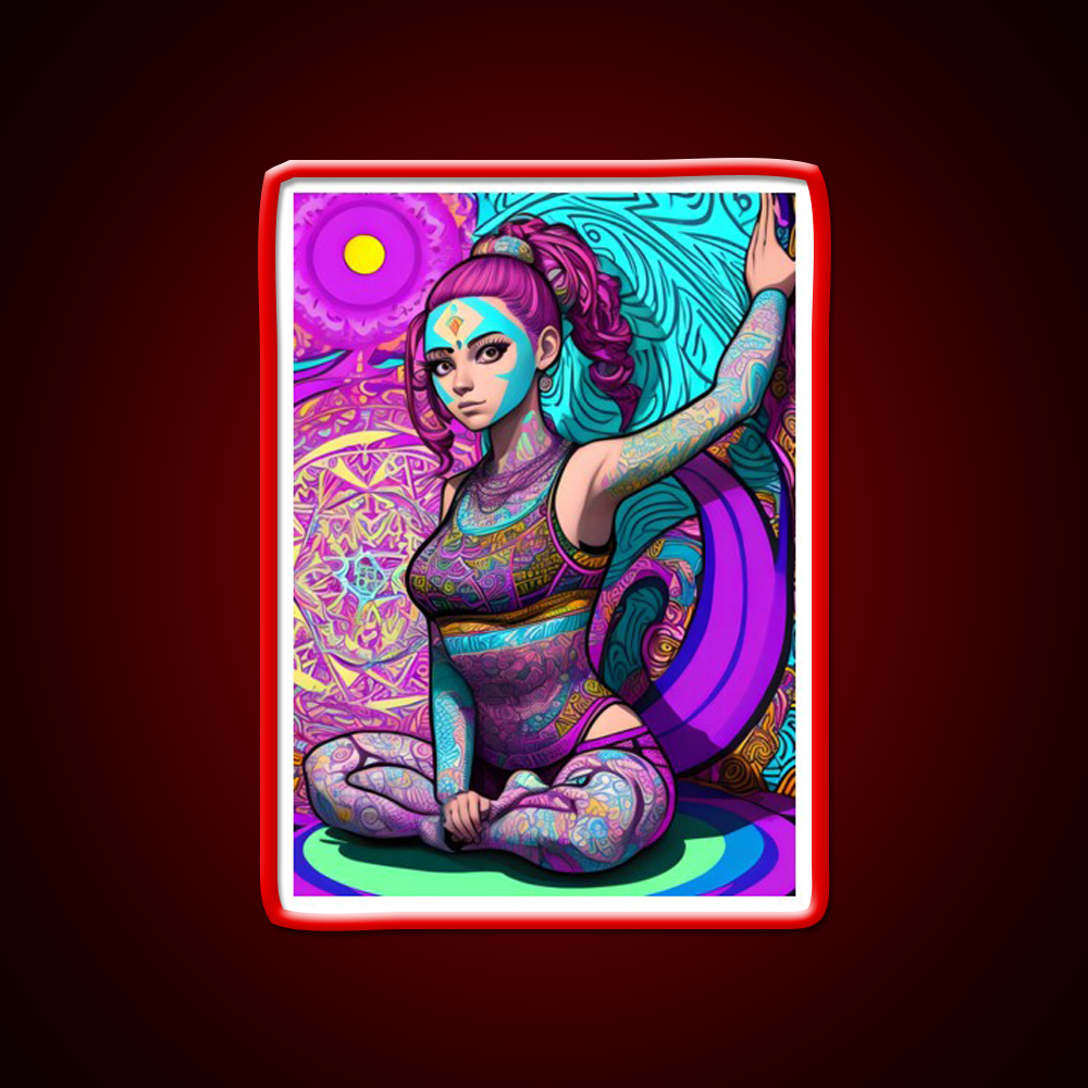 Yoga Girl Artwork In Trippy Psychedelic Yoga Led Neon Sign Yoga Studio Rgb Color - Shineneon