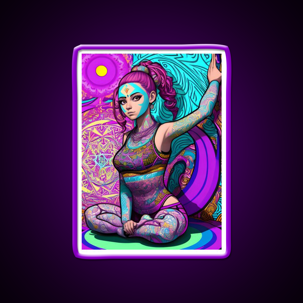 Yoga Girl Artwork In Trippy Psychedelic Yoga Led Neon Sign Yoga Studio Rgb Color - Shineneon