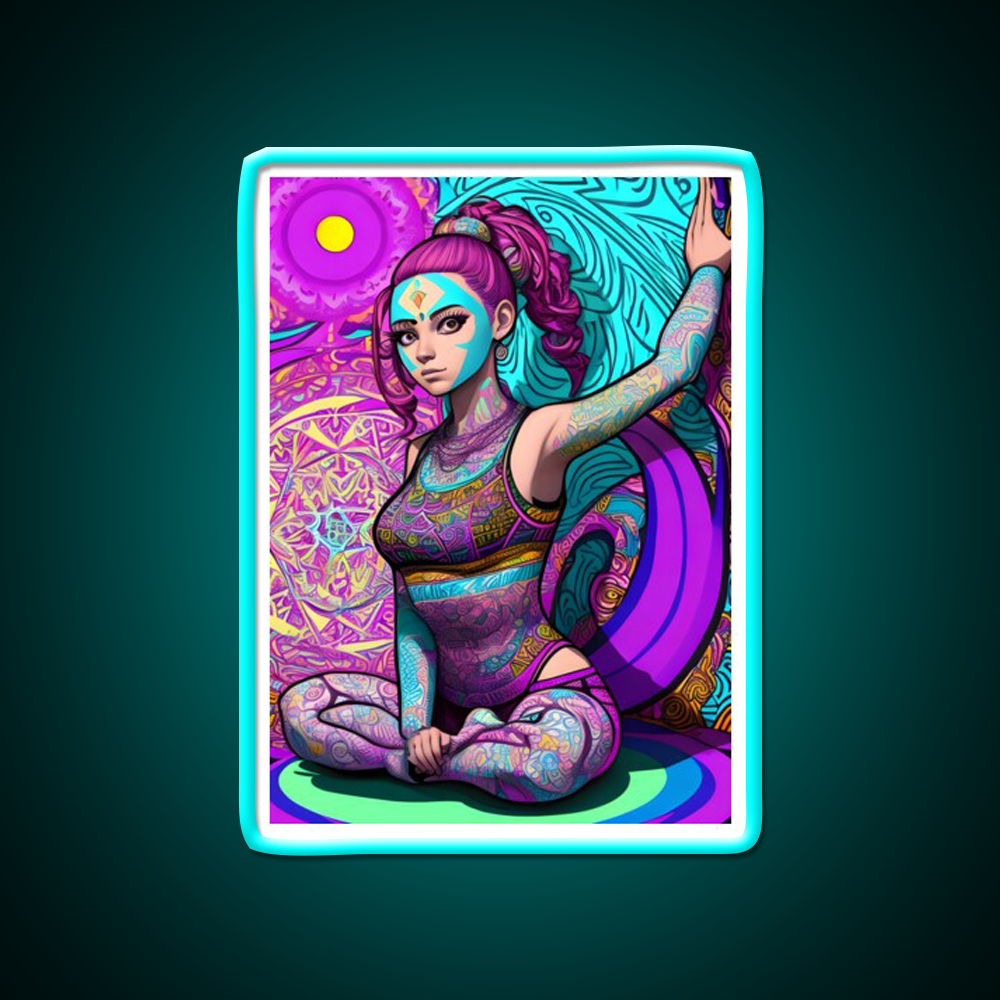 Yoga Girl Artwork In Trippy Psychedelic Yoga Led Neon Sign Yoga Studio Rgb Color - Shineneon