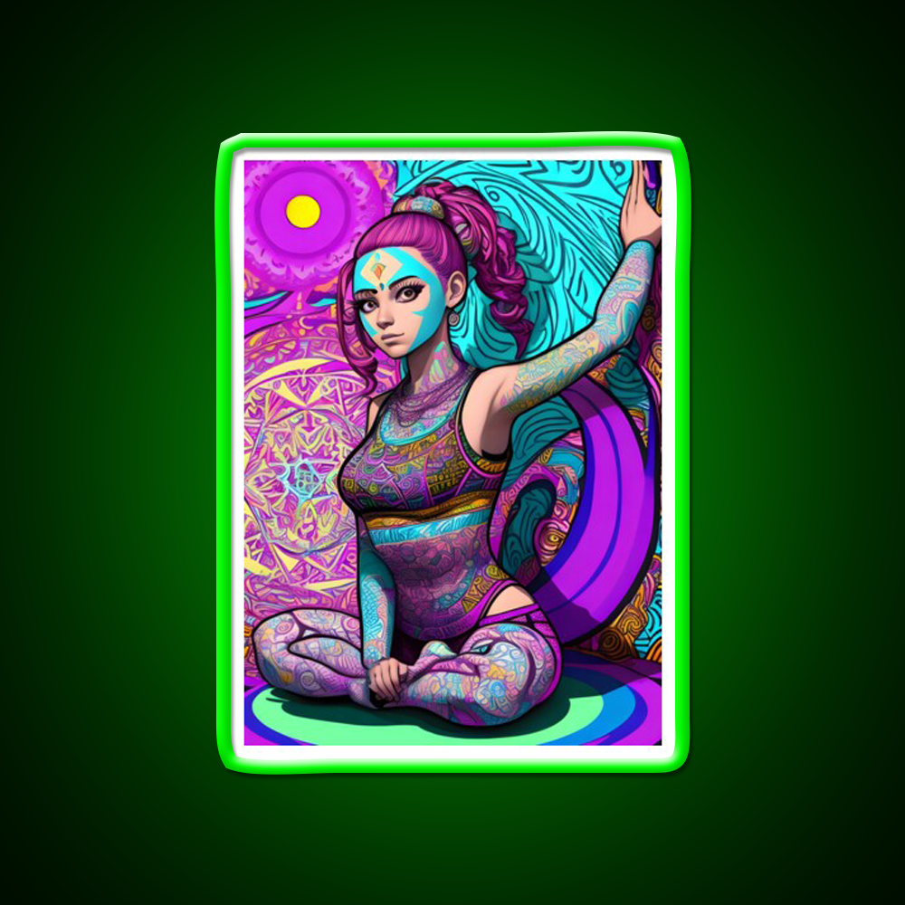 Yoga Girl Artwork In Trippy Psychedelic Yoga Led Neon Sign Yoga Studio Rgb Color - Shineneon