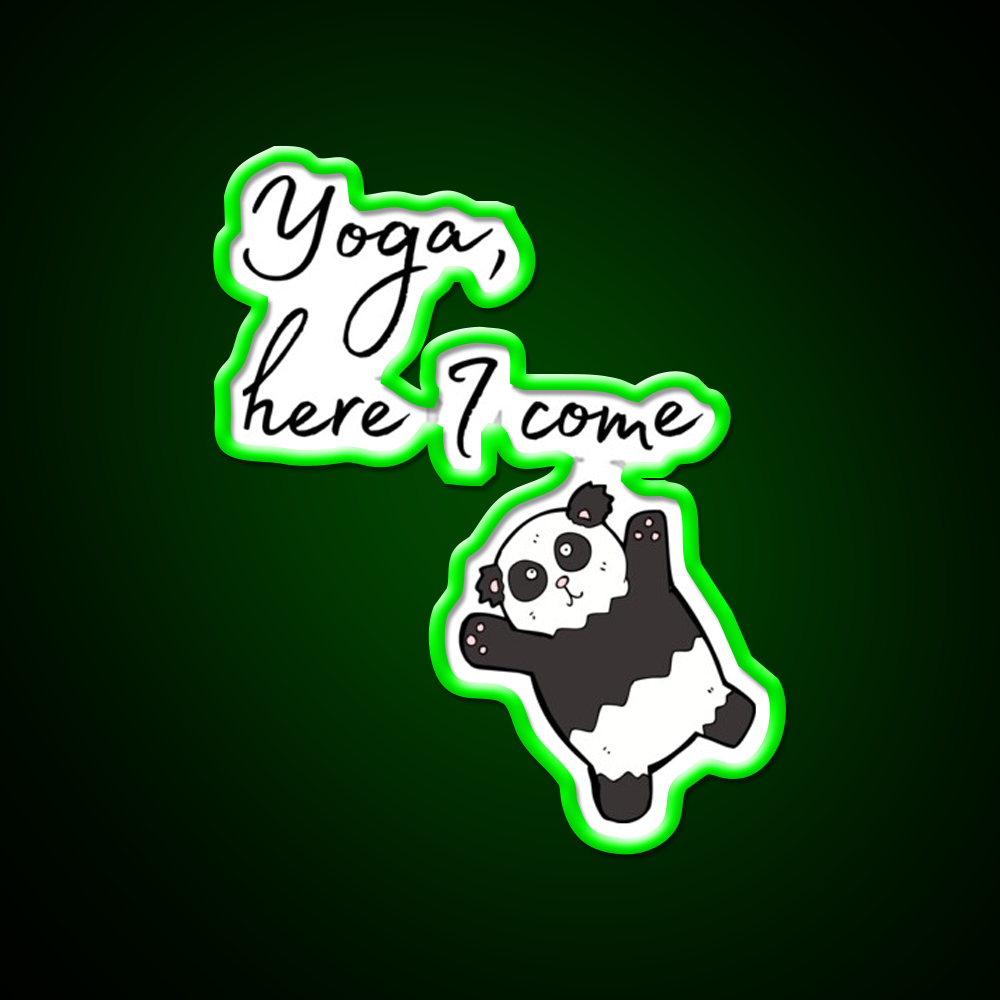 Yoga Here I Come Lazy Panda Yoga Led Neon Sign For Wellness Space Rgb Color