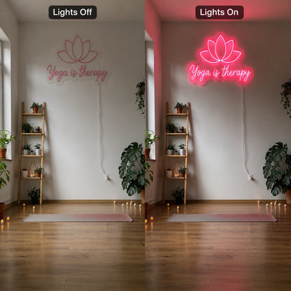 Yoga Is Therapy LED Neon Sign - 06 Day Night Comparison