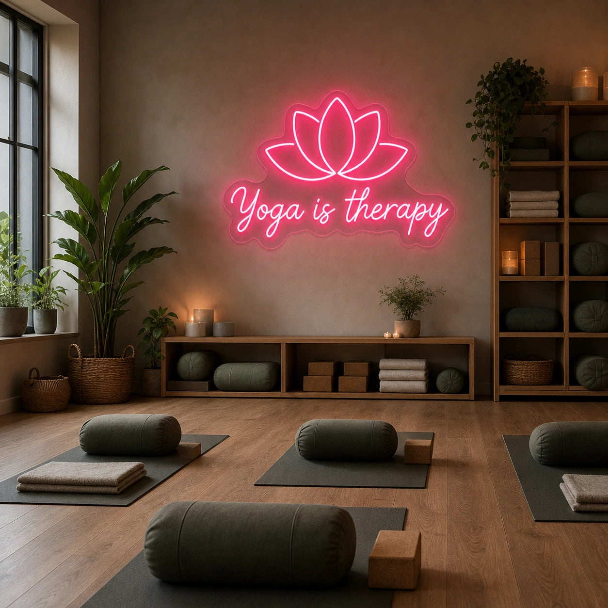Yoga Is Therapy LED Neon Sign Garage Man Cave Neon Sign real lifestyle scene