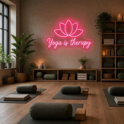 Yoga Is Therapy LED Neon Sign Garage Man Cave Neon Sign real lifestyle scene
