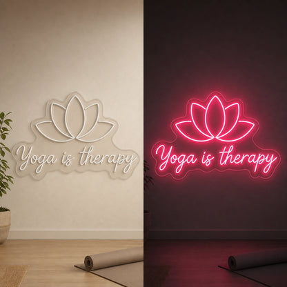 Yoga Is Therapy LED Neon Sign Garage Man Cave Neon Sign day and night comparison