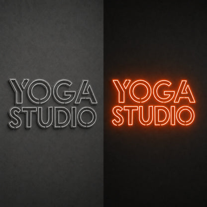 Yoga Studio LED Neon Sign day and night comparison