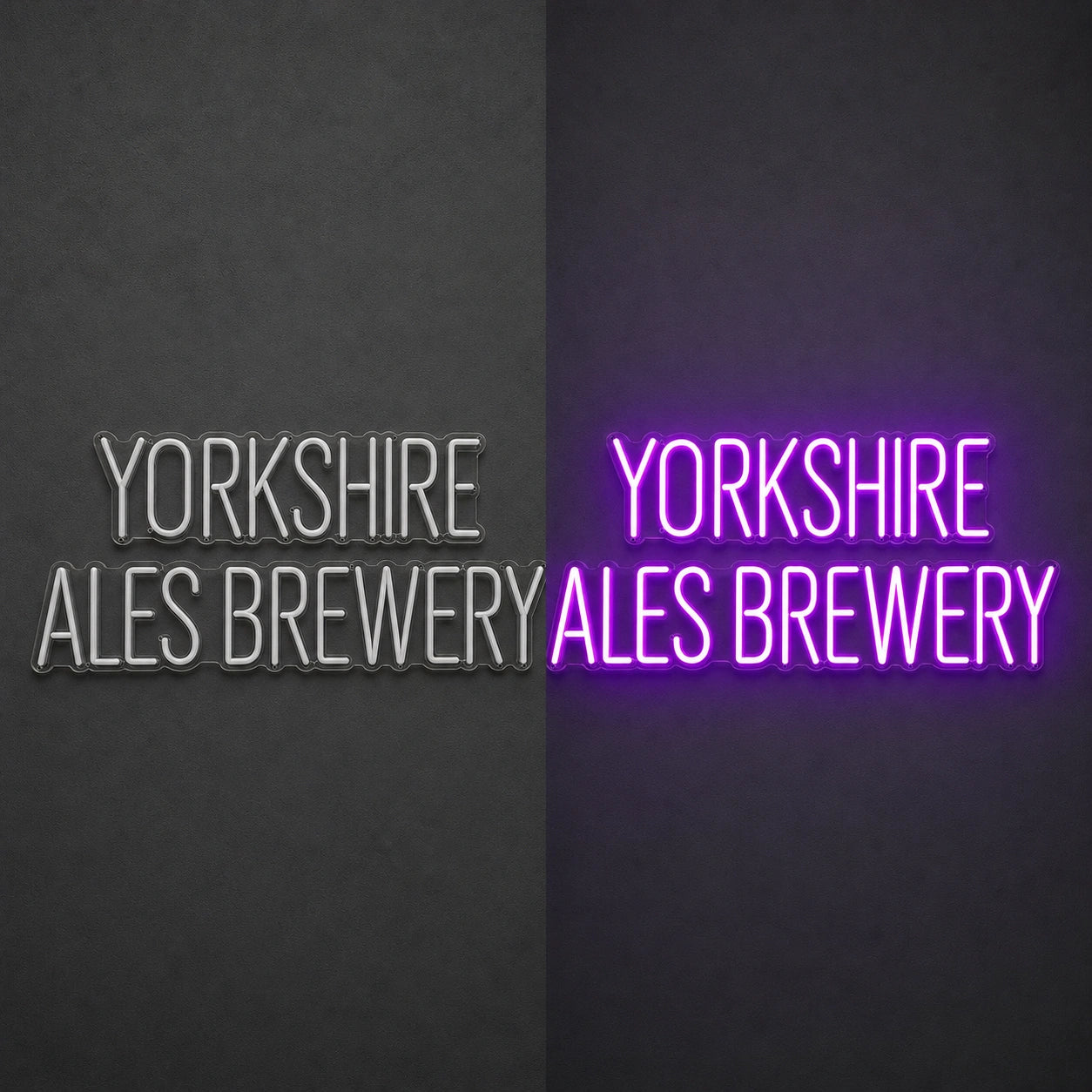 Yorkshire Ales Brewery LED Neon Sign day and night comparison