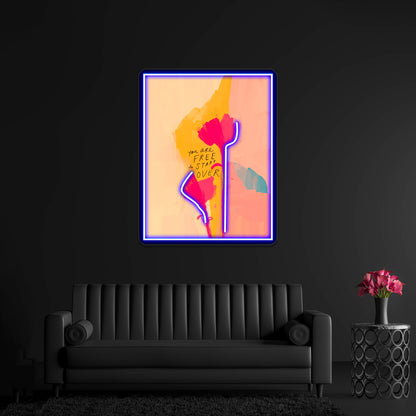 You Are Free To Start Over Floral Art Home Wall Artwork Neon Signs