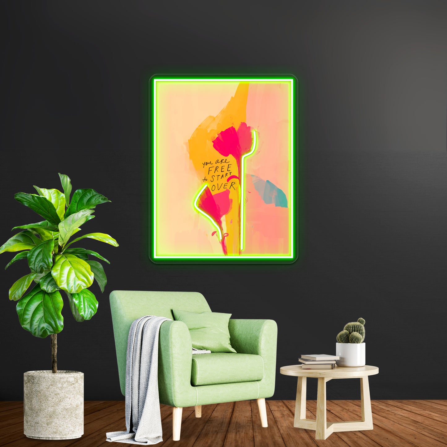 You Are Free To Start Over Floral Art Home Wall Artwork Neon Signs