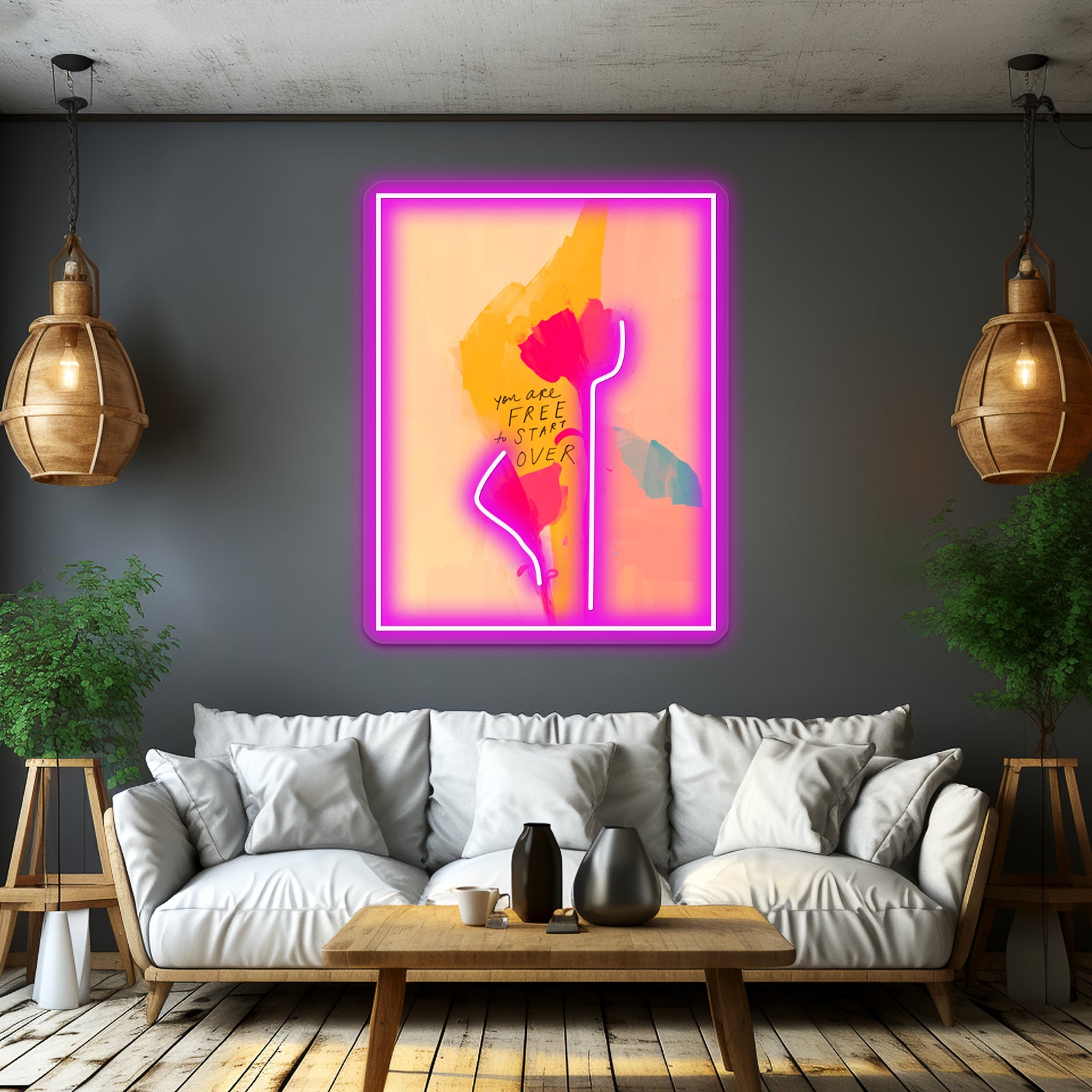 You Are Free To Start Over Floral Art Home Wall Artwork Neon Signs | Shineneon