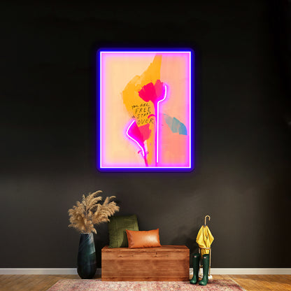 You Are Free To Start Over Floral Art Home Wall Artwork Neon Signs