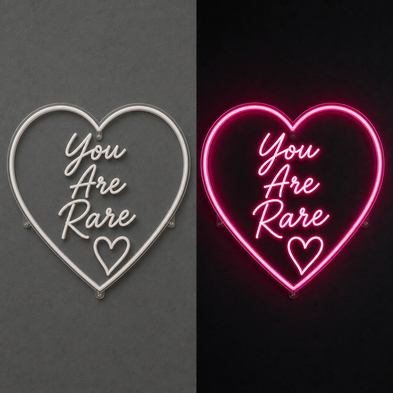 You Are Rare LED Neon Sign day and night comparison