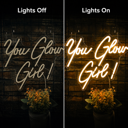 You Glow Girl LED Neon Sign Home Decor - 06 Day Night Comparison