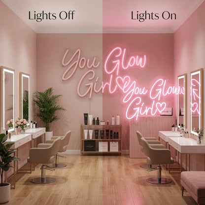 You Glow Girl LED Neon Sign Wall Neon Sign - 06 Day Night Comparison