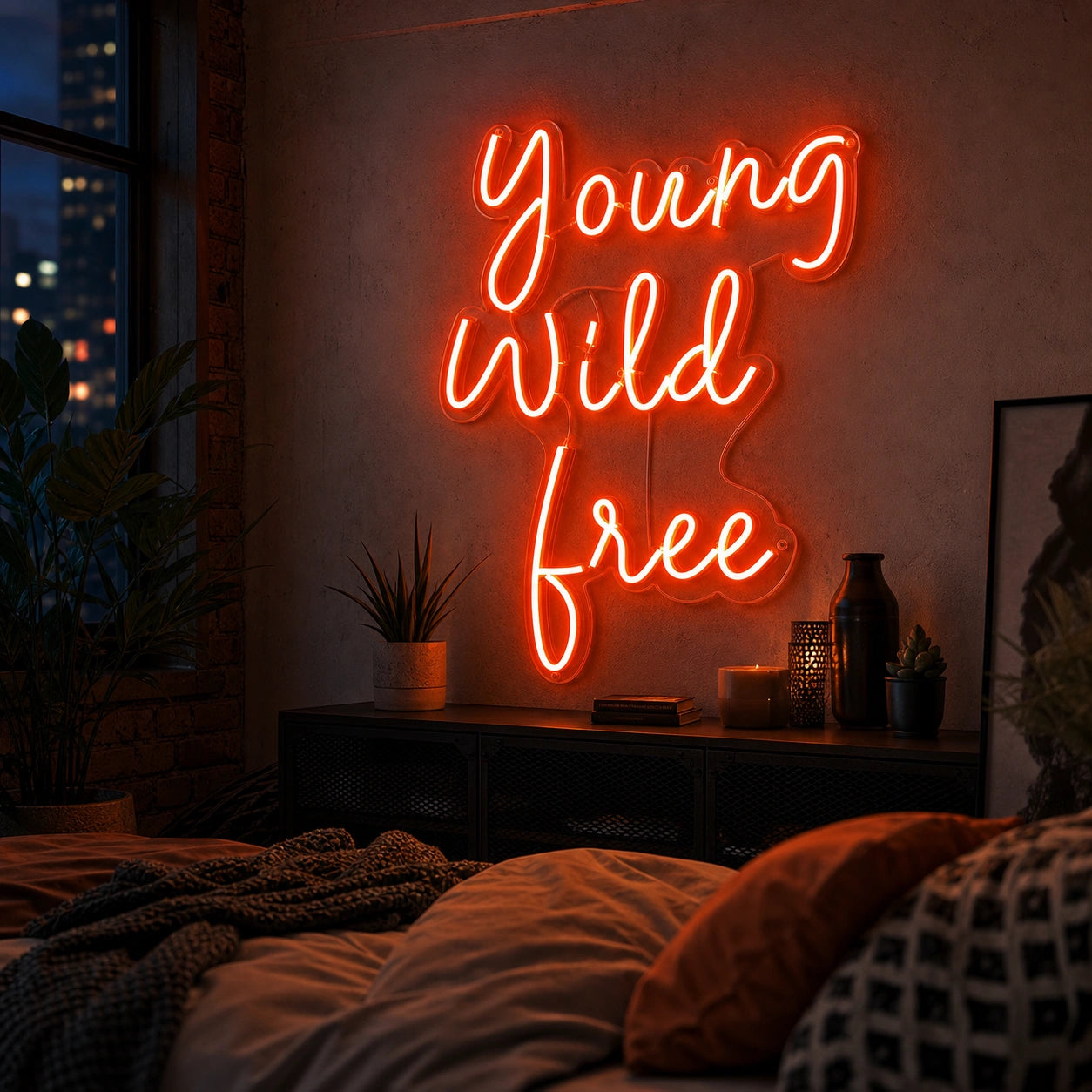 Young Wild Free LED Neon Sign real lifestyle scene