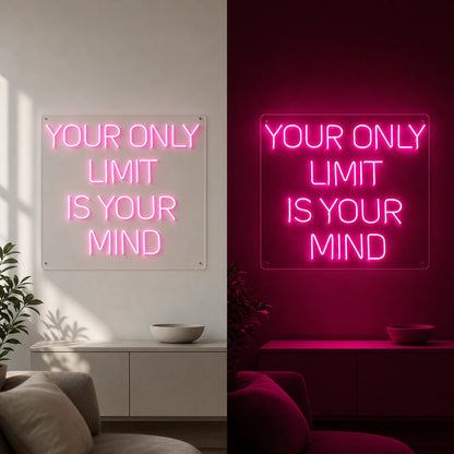 Your Only Limit Is Mind LED Neon Sign day and night comparison