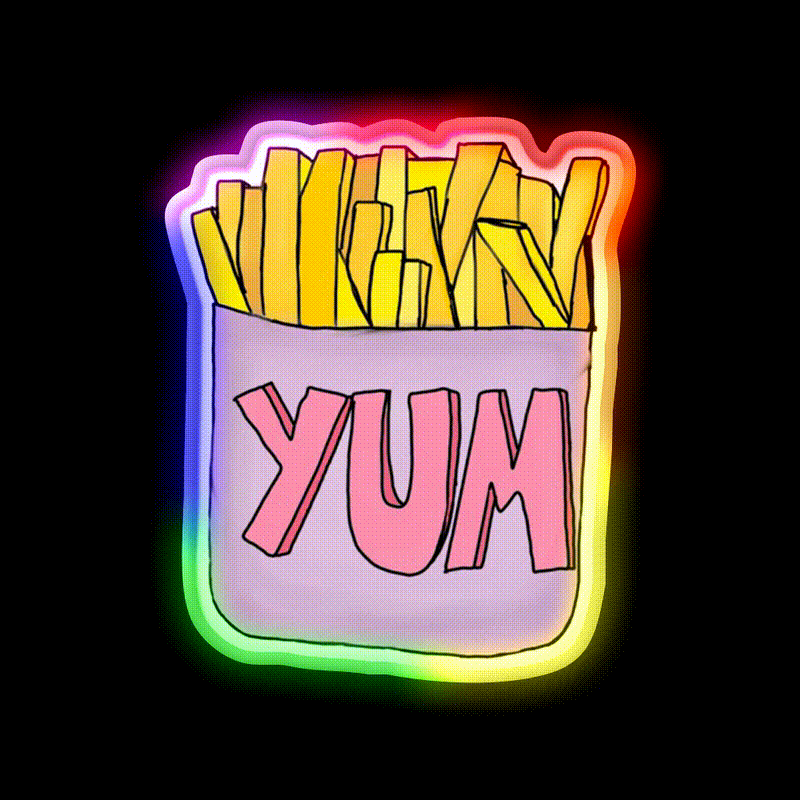 Yum Order Of Fries Fast Food Led Neon Sign For Burger Place Rgb Color