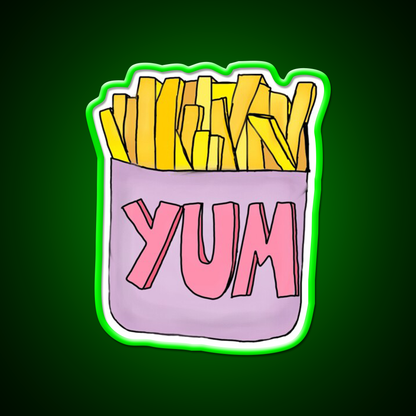 Yum Order Of Fries Fast Food Led Neon Sign For Burger Place Rgb Color