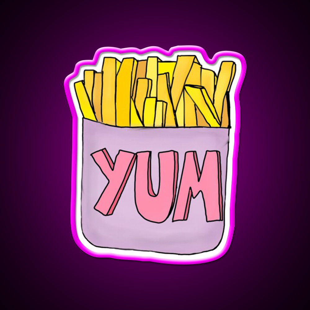 Yum Order Of Fries Fast Food Led Neon Sign For Burger Place Rgb Color