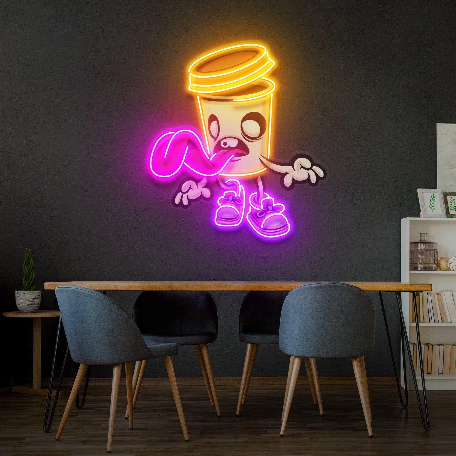 Zombie Cup Cartoon Uv Printed Led Neon Sign With Orange Pink Purple For Cafe Wall Decor | Shineneon