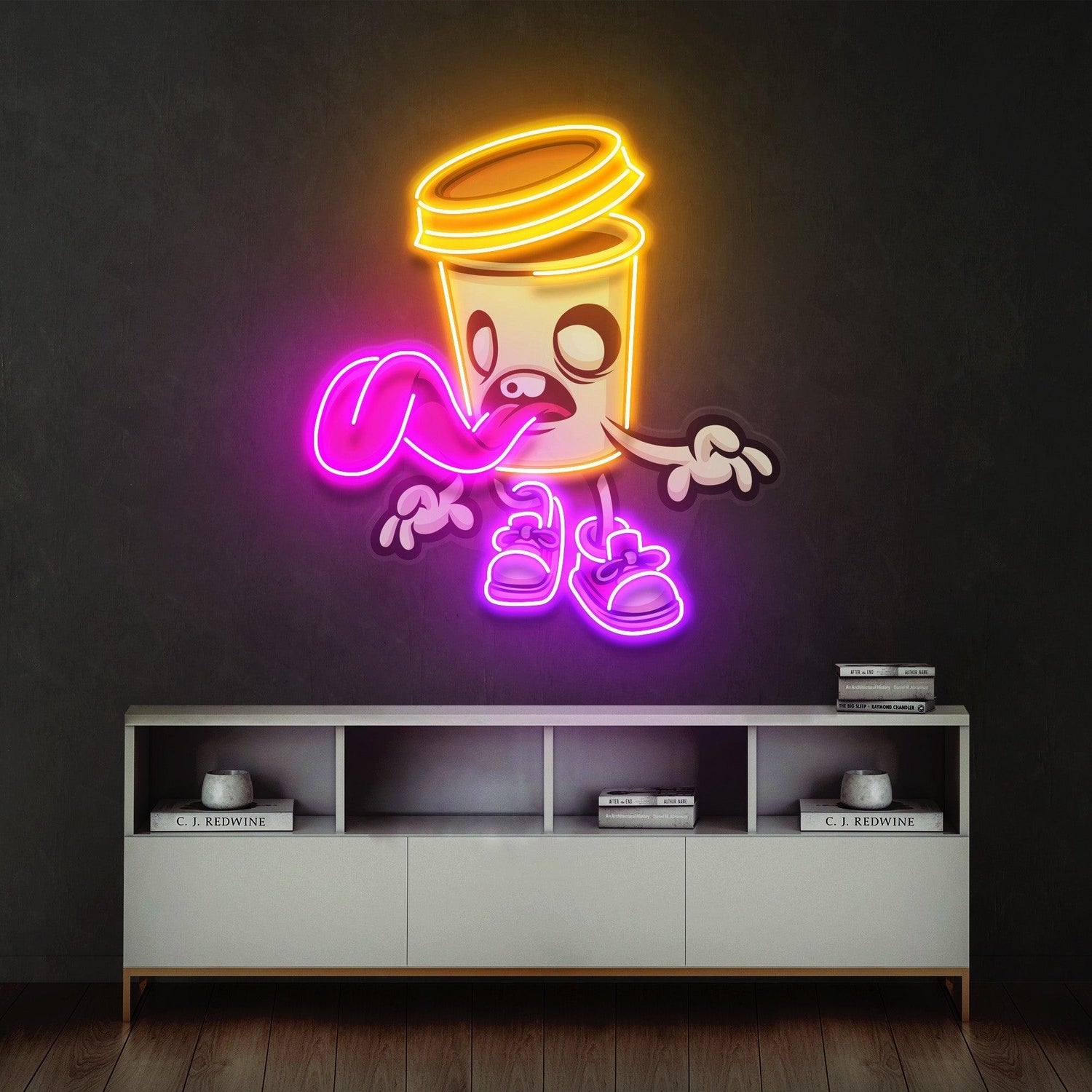 Zombie Cup Cartoon Uv Printed Led Neon Sign With Orange Pink Purple For Cafe Wall Decor | Shineneon