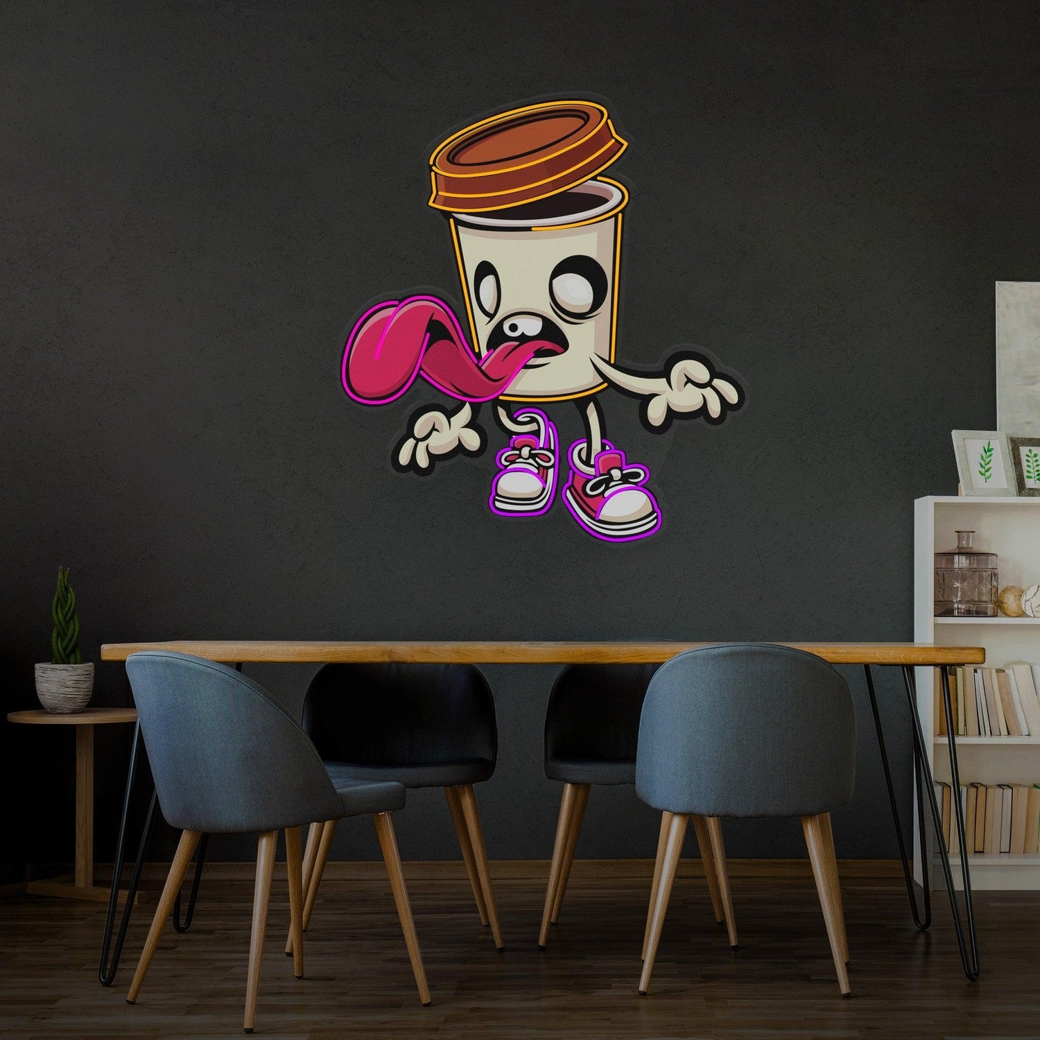 Zombie Cup Cartoon Uv Printed Led Neon Sign With Orange Pink Purple For Cafe Wall Decor | Shineneon