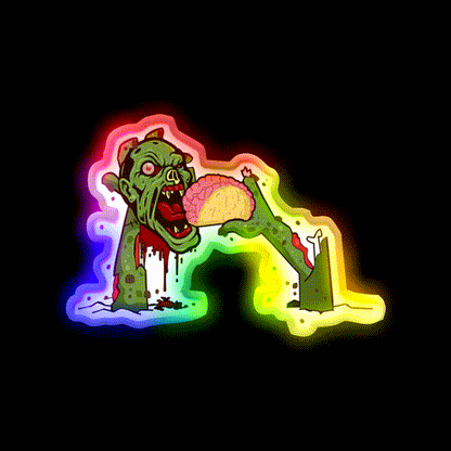 Zombie Eating Taco Brains Mexican Halloween Taco Led Neon Sign Rgb Color