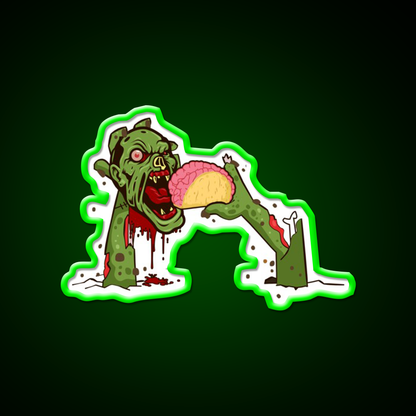 Zombie Eating Taco Brains Mexican Halloween Taco Led Neon Sign Rgb Color