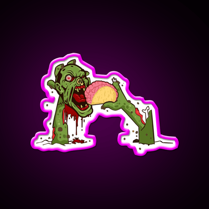 Zombie Eating Taco Brains Mexican Halloween Taco Led Neon Sign Rgb Color - Shineneon